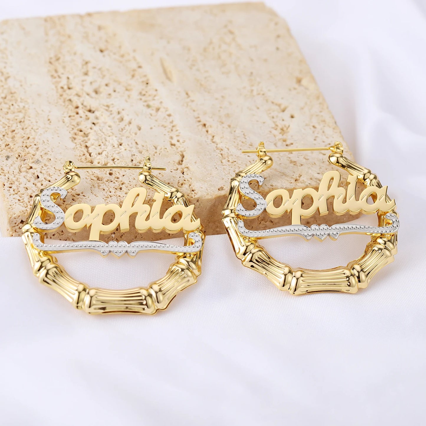 Custom Name Hoop Earrings for Women – 18K Gold Plated Stainless Steel