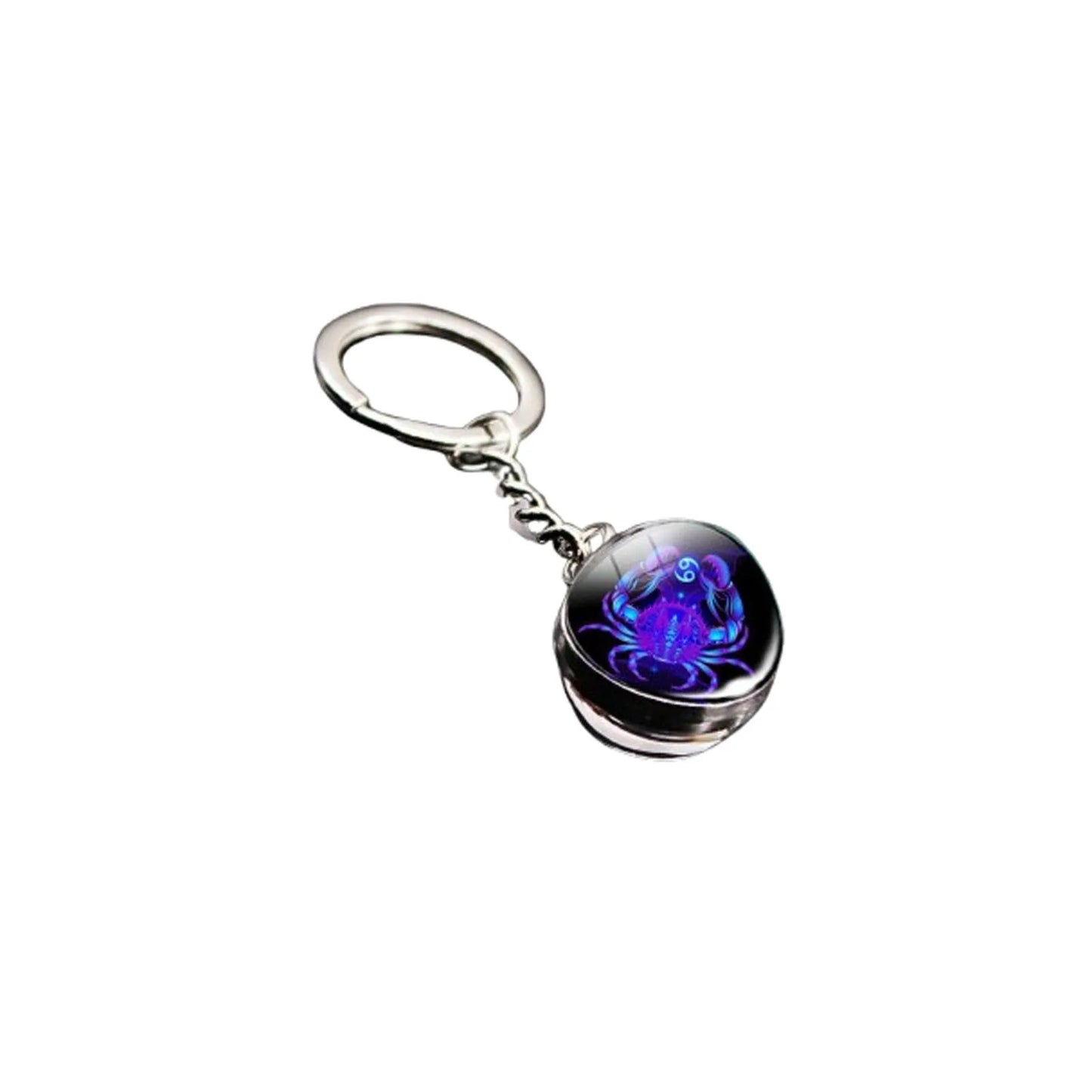 Keychain with a purple and blue design on a white background