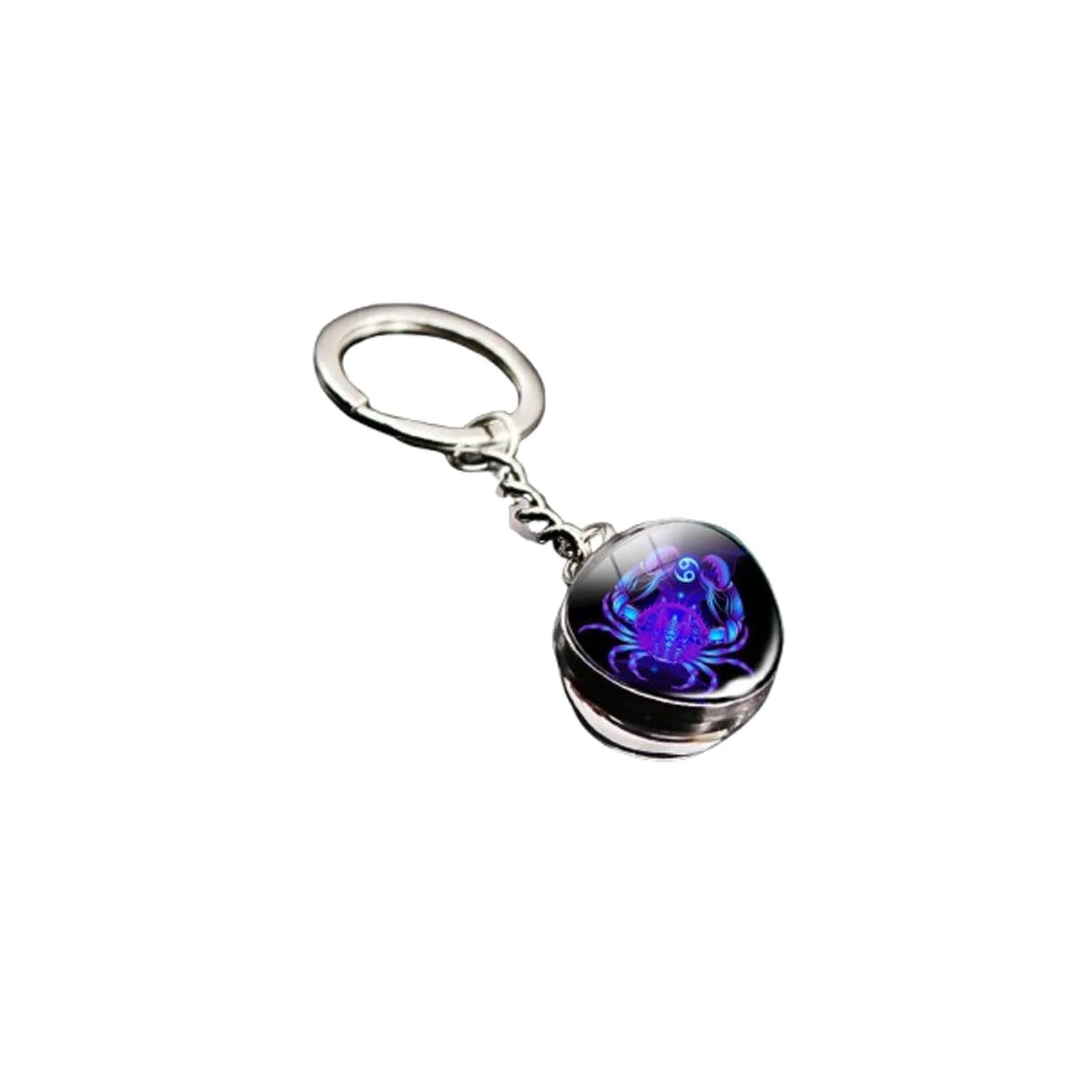 Keychain with a purple and blue design on a white background