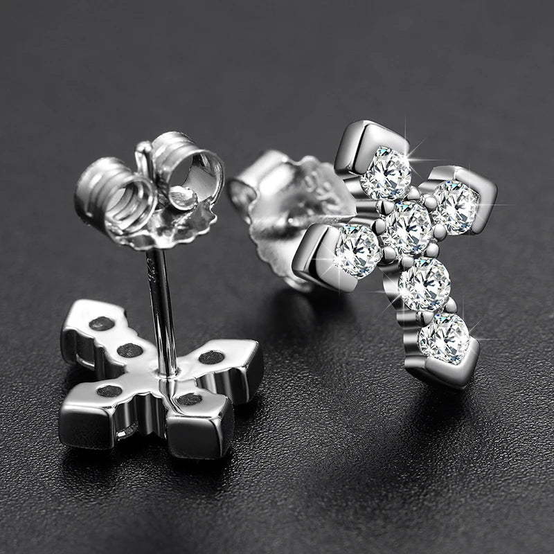 Moissanite Skeleton Cross Earrings