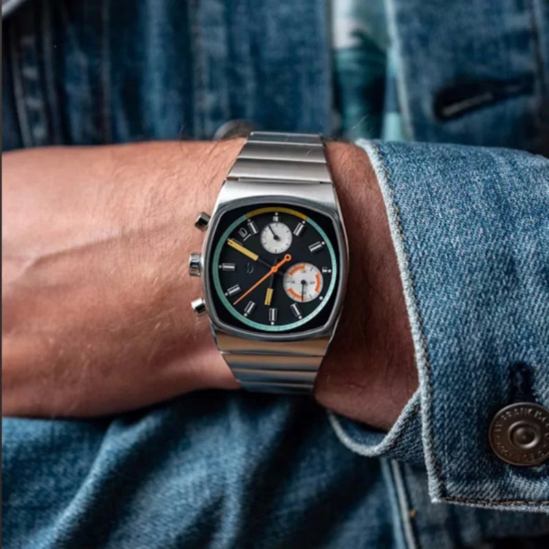 Black Square Sports Watch with Stainless Steel Strap