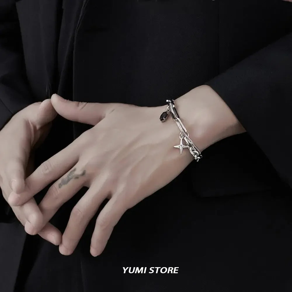Retro Black Star Titanium Steel Bracelet – Trendy Hip Hop Unisex Jewelry