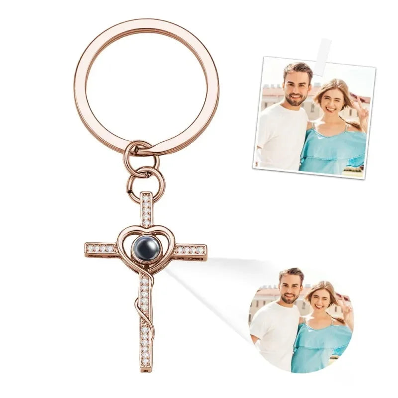 Personalized Photo Projection Cross Keychain