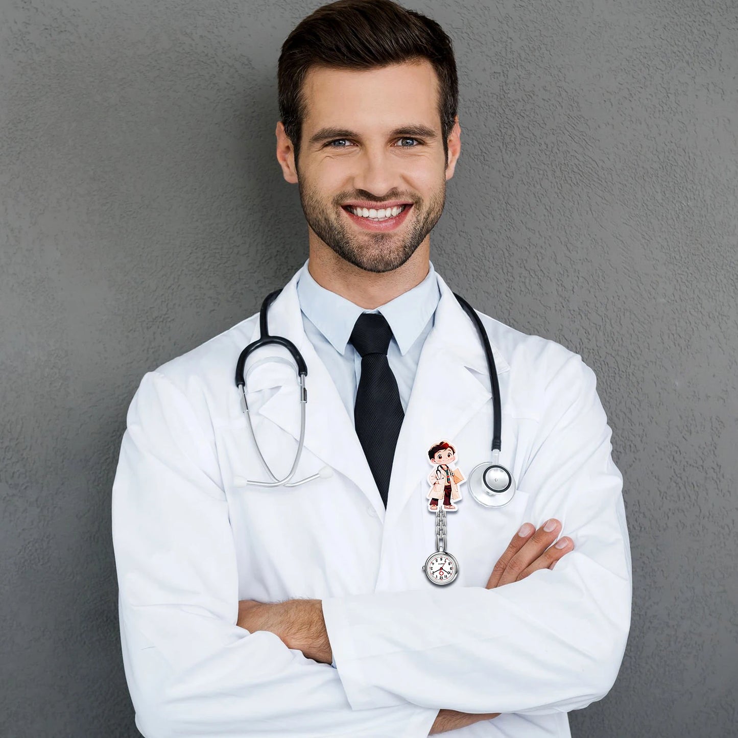 Analog Quartz Nurse Fob Watch with Cartoon Acrylic Face