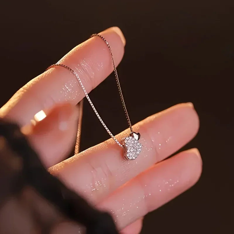 Korea Ins Shiny Inlaid Zirconia Double Love Pendant Necklace