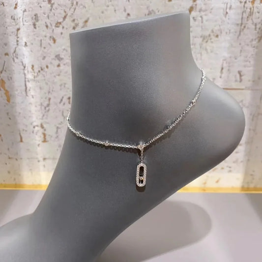 925 Sterling Silver Anklet with Moving Diamonds