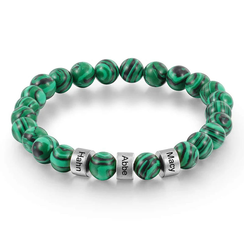 Personalized Tiger Eye Beaded Bracelet – Custom Engraved Stainless Steel Name Jewelry