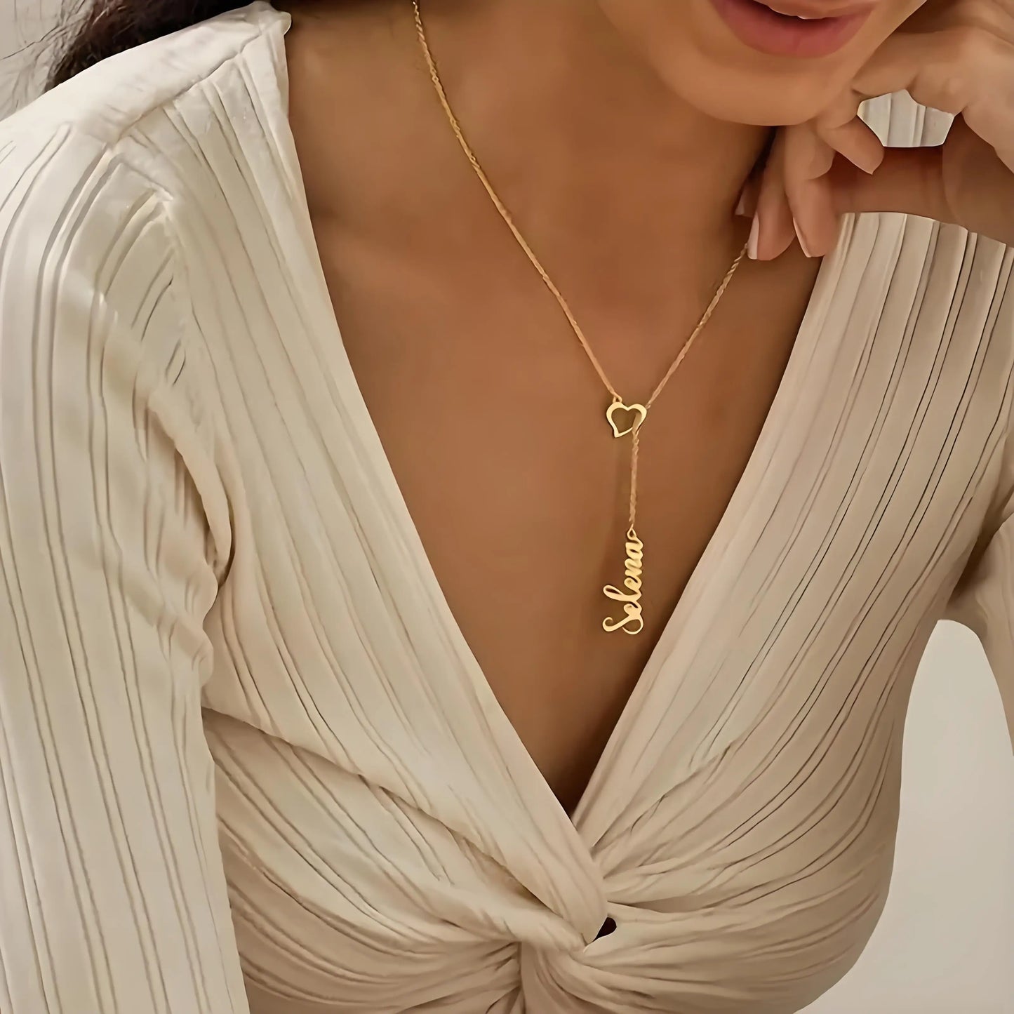 Personalized Couple Heartbeat Name Necklace – Custom Y-Shaped Chain Jewelry