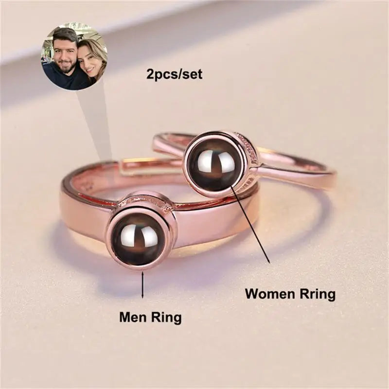 Personalized Photo Projection Couples Rings (2pc Set)