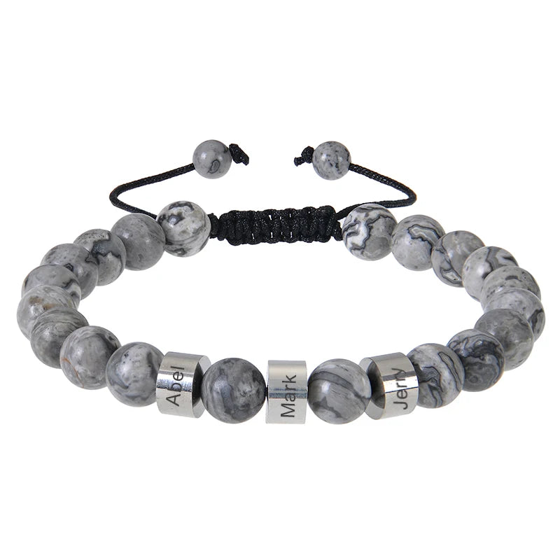 Personalized Tiger Eye Beaded Bracelet – Custom Engraved Stainless Steel Name Jewelry