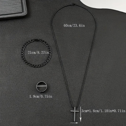 3-Piece Titanium Cross Jewelry Set