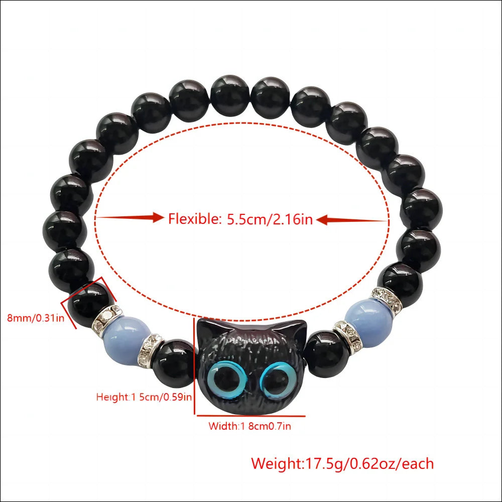 Fashion Luminous Beads Couple Bracelets with Glow-In-The-Dark Cat Charm