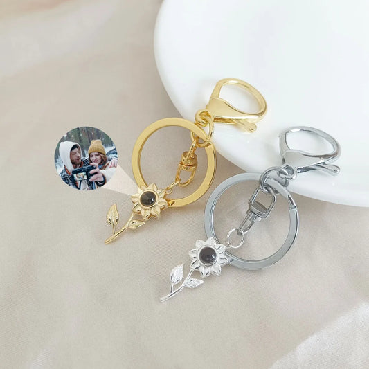 Personalized Sunflower Photo Projection Keychain