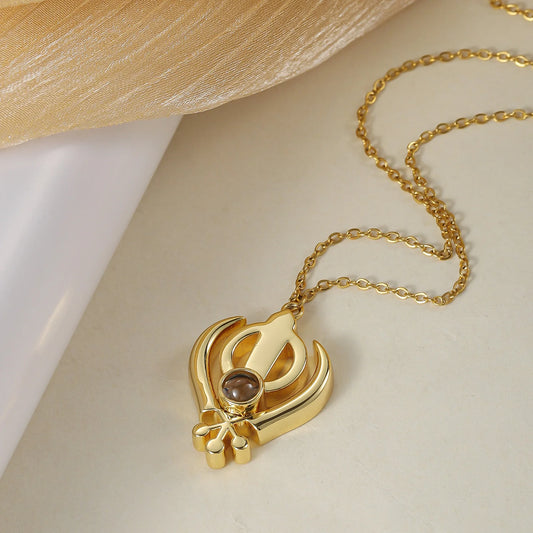 Personalized Projection Necklace Custom Sikhism Symbol