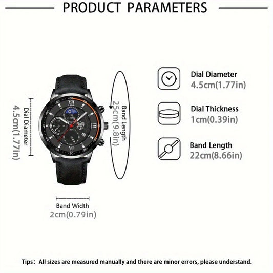 4-Piece Men’s Quartz Watch Set with PU Leather Straps
