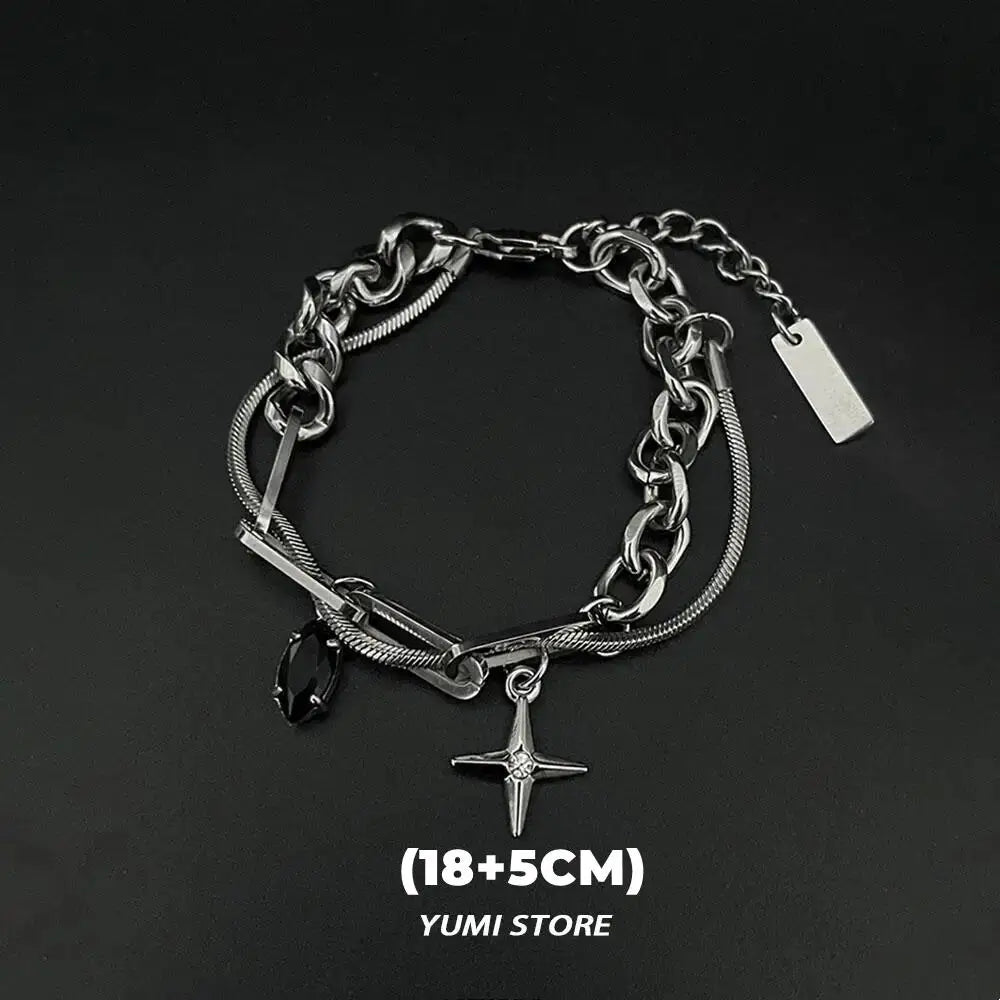 Retro Black Star Titanium Steel Bracelet – Trendy Hip Hop Unisex Jewelry