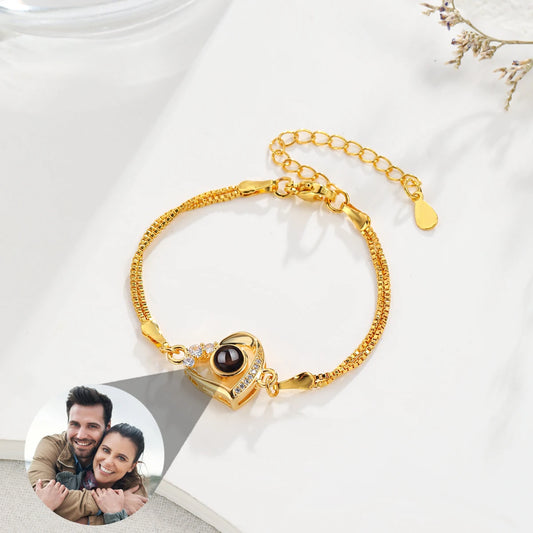 18K Gold Personalized Projection Bracelet  Custom Photo Love Bracelet for Women