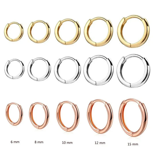 2pcs Gold Color Tiny Hoop Earrings for Women & Men