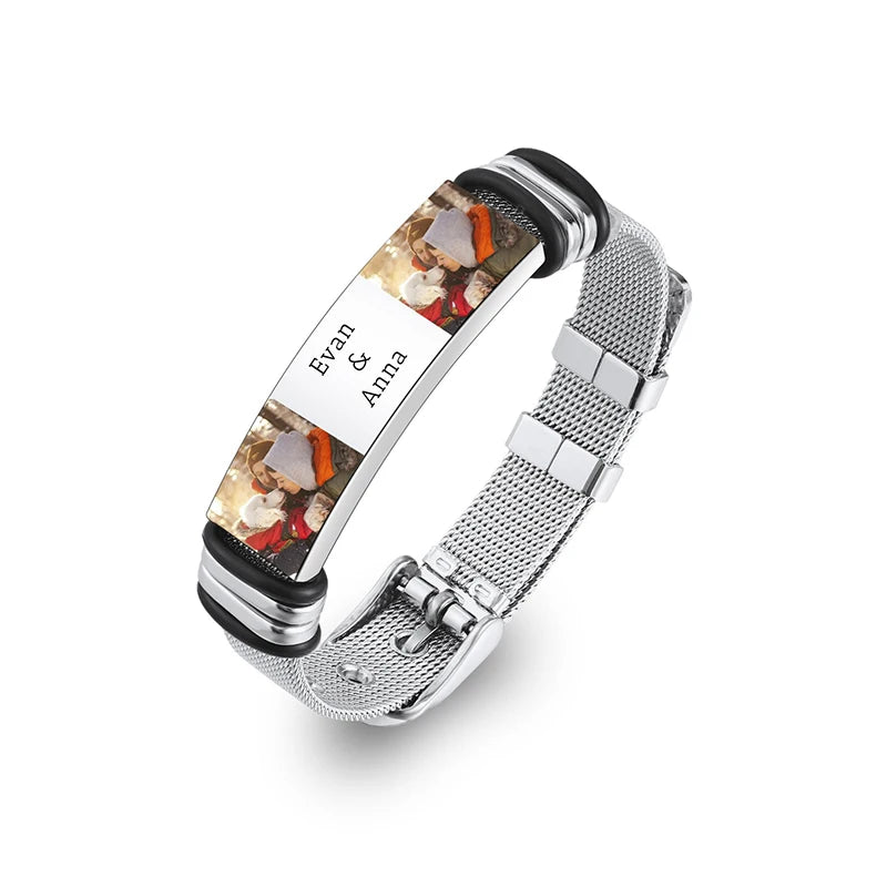 Custom Photo Text Bracelet Personalized Stainless Steel