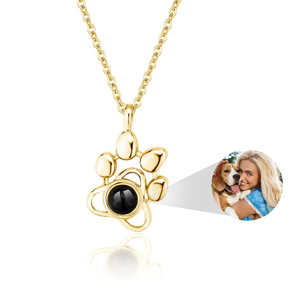 Custom Pet Paw Photo Projection Necklace