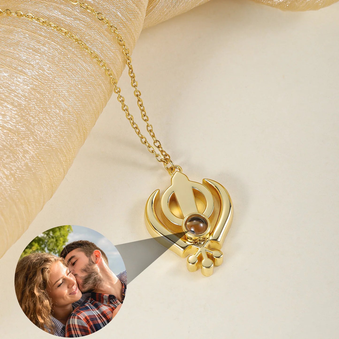 Personalized Projection Necklace Custom Sikhism Symbol