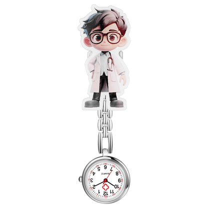 Analog Quartz Nurse Fob Watch with Cartoon Acrylic Face
