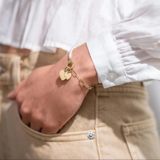 Custom Freshwater Pearl Double Heart Name Bracelet