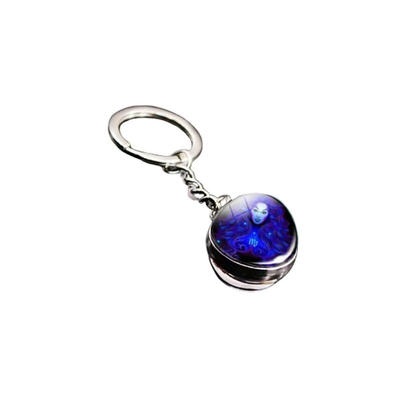 Keychain with a blue and silver design on a white background