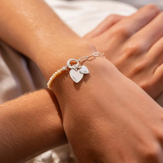 Custom Freshwater Pearl Double Heart Name Bracelet