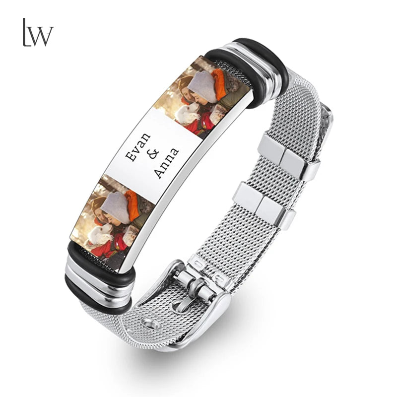 Custom Photo Text Bracelet Personalized Stainless Steel