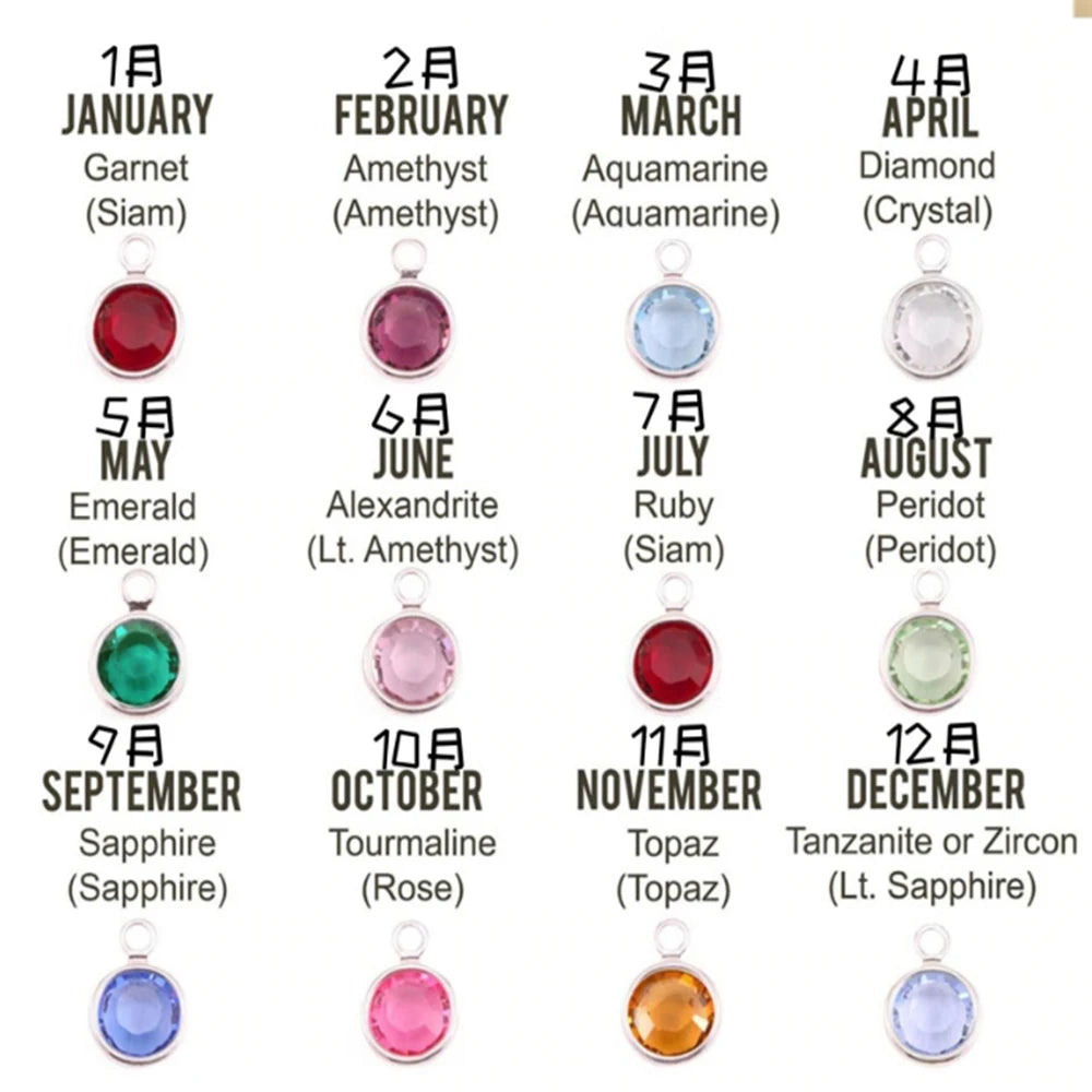 12 Months Birthstone Stainless Steel Multiple Name Bracelet