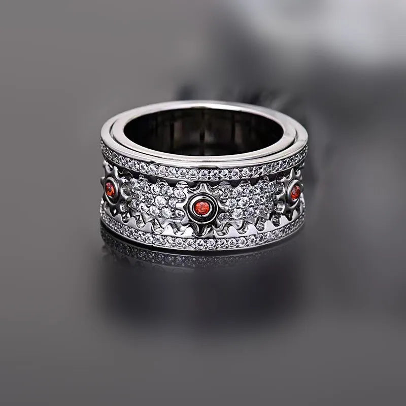 Personalized Spinner Gemstone Gear Ring