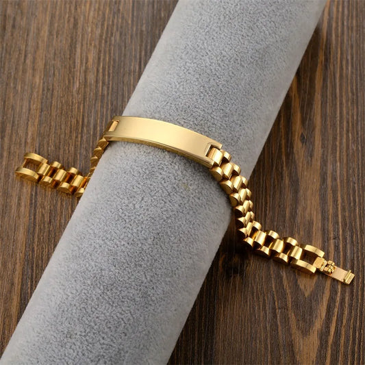 Gold Stainless Steel Mens ID Bracelets
