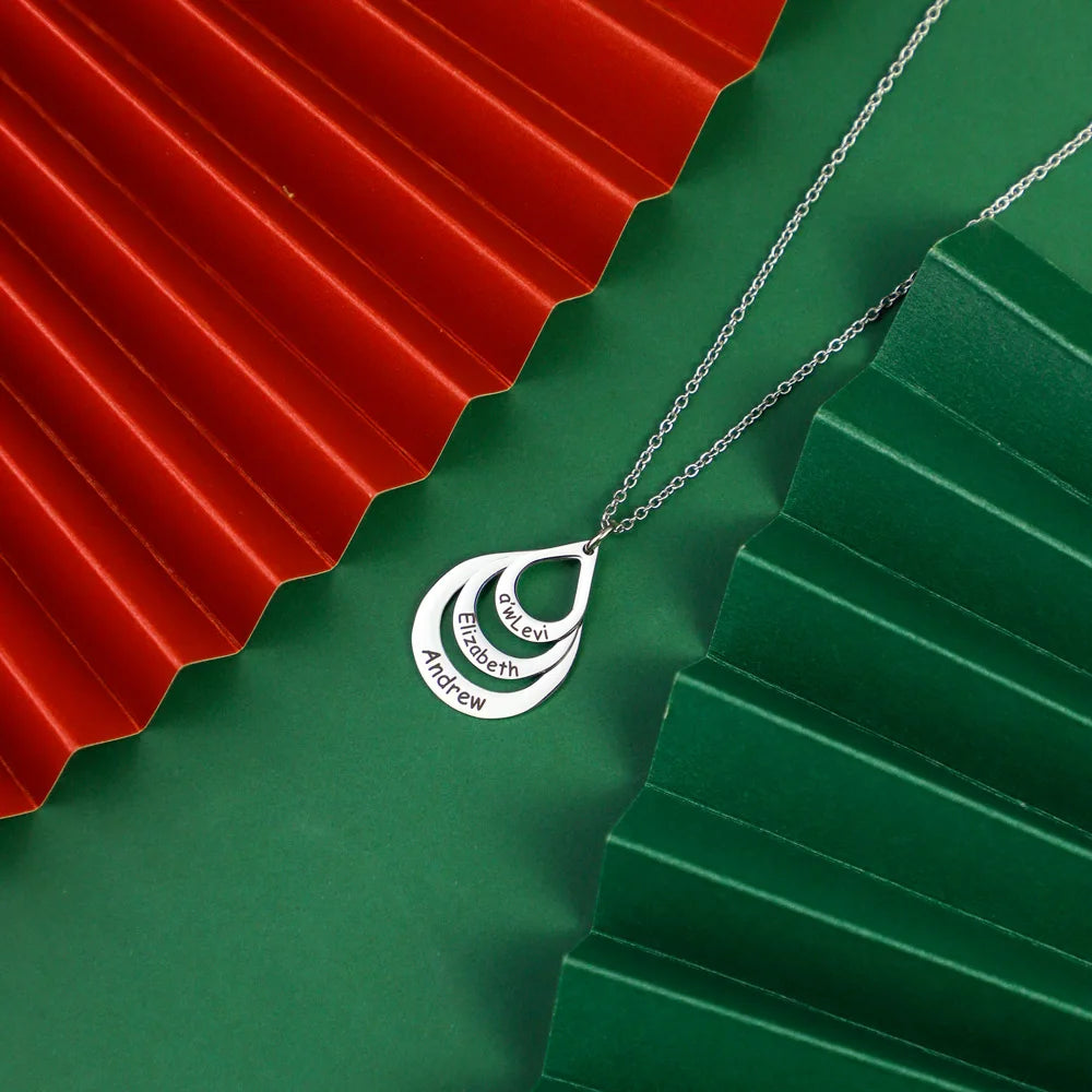 Water Drop Pendant Personalized Engrave 4 Names