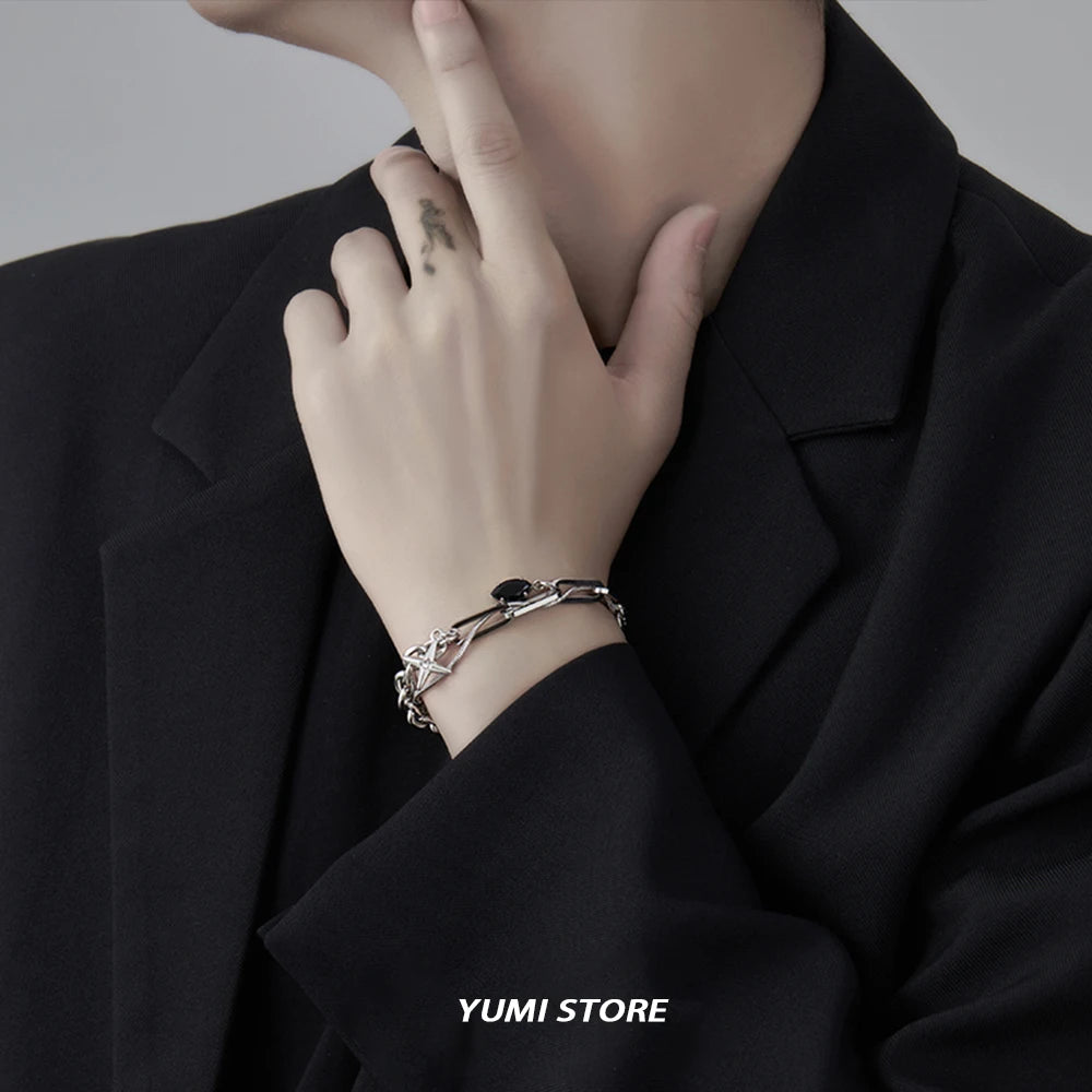 Retro Black Star Titanium Steel Bracelet – Trendy Hip Hop Unisex Jewelry