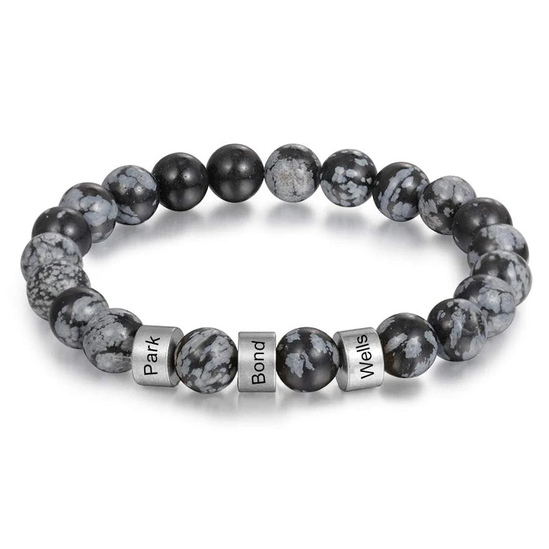 Personalized Tiger Eye Beaded Bracelet – Custom Engraved Stainless Steel Name Jewelry