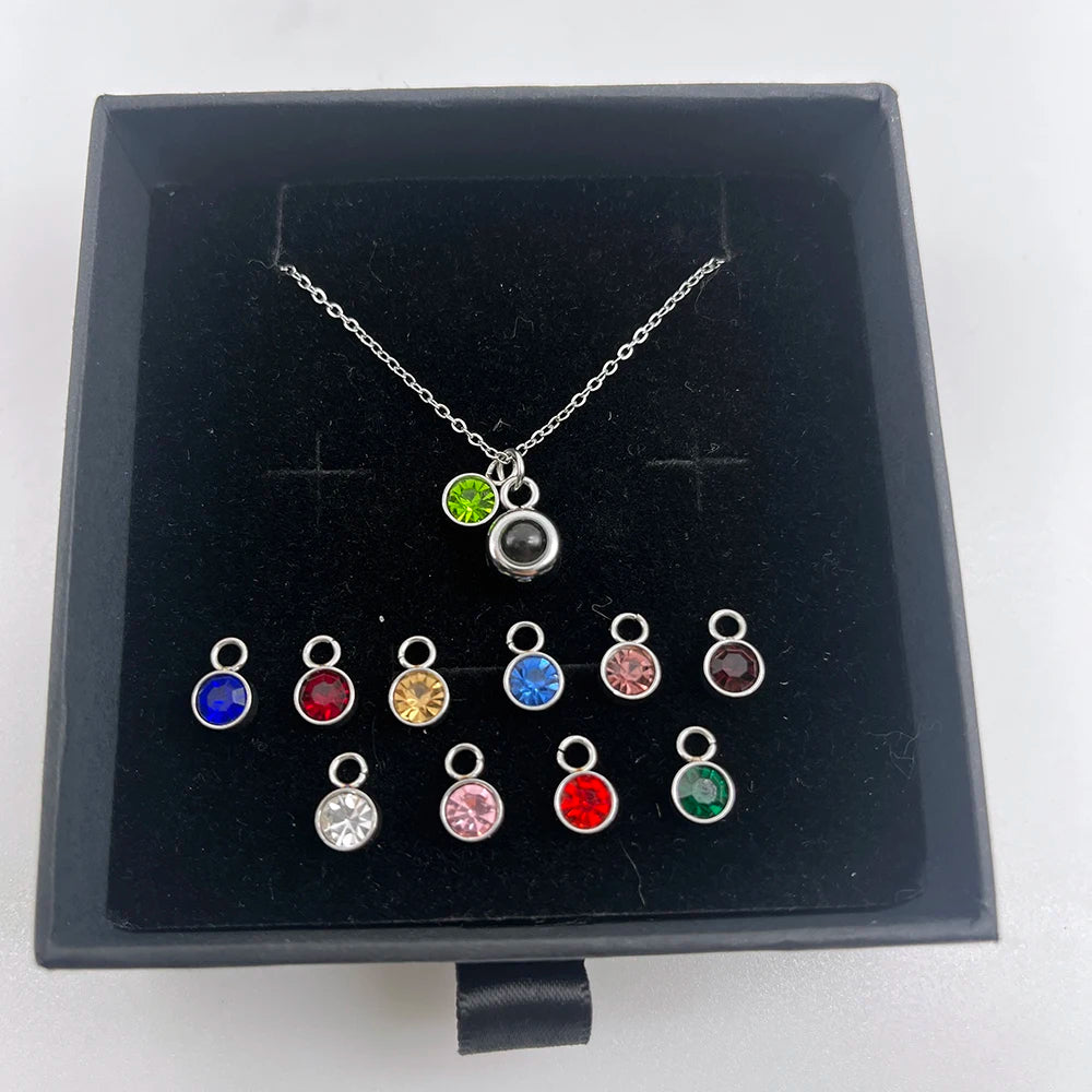 Birthstone Jewelry Custom Photo Projection Necklace Stainless Steel