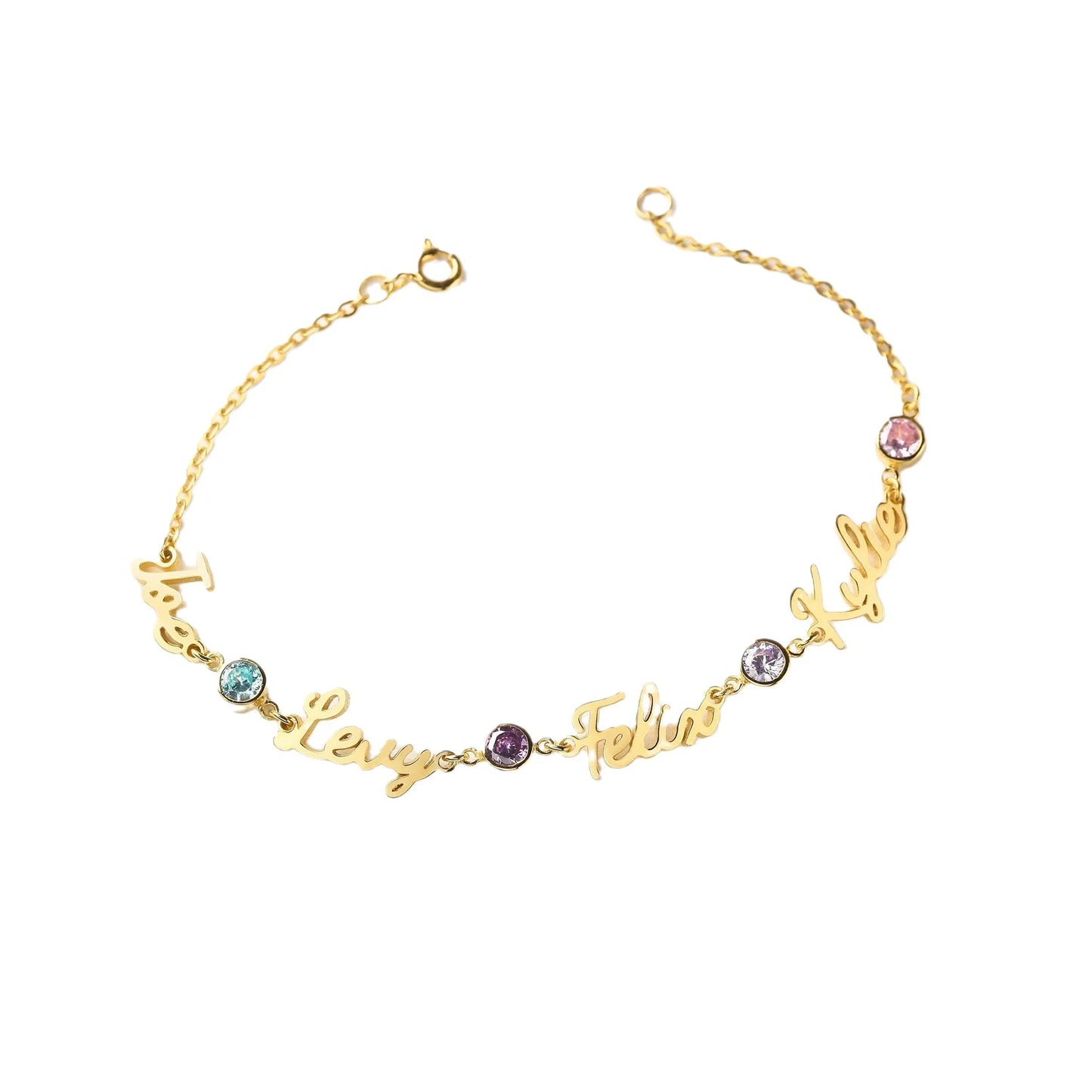 12 Months Birthstone Stainless Steel Multiple Name Bracelet