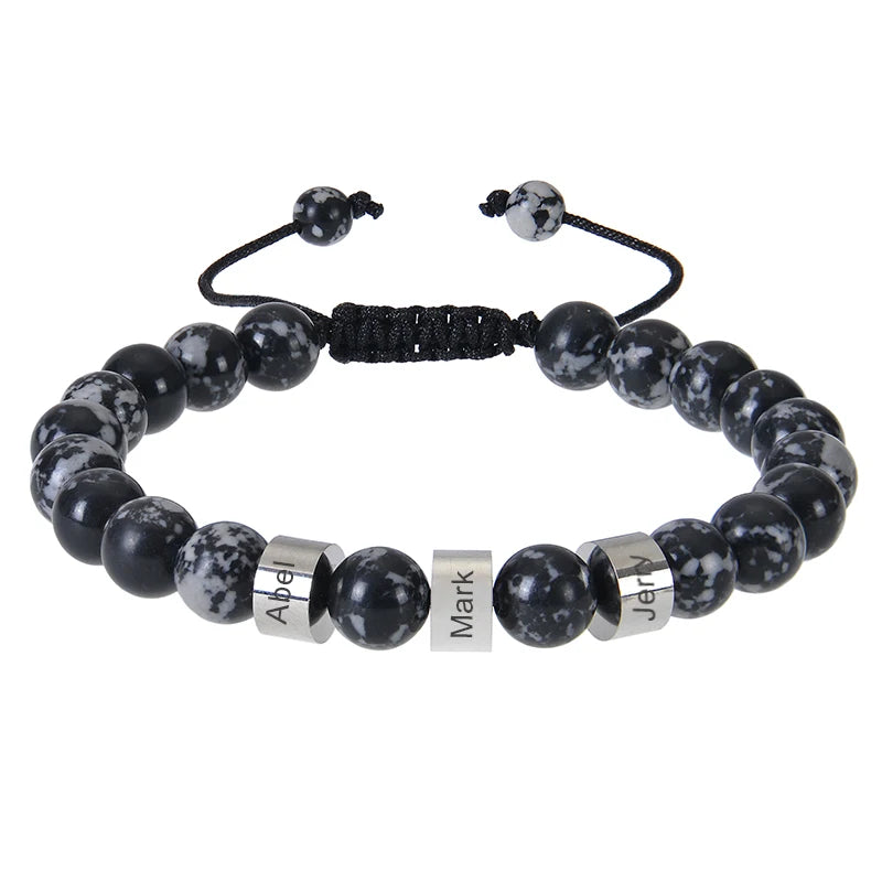 Personalized Tiger Eye Beaded Bracelet – Custom Engraved Stainless Steel Name Jewelry