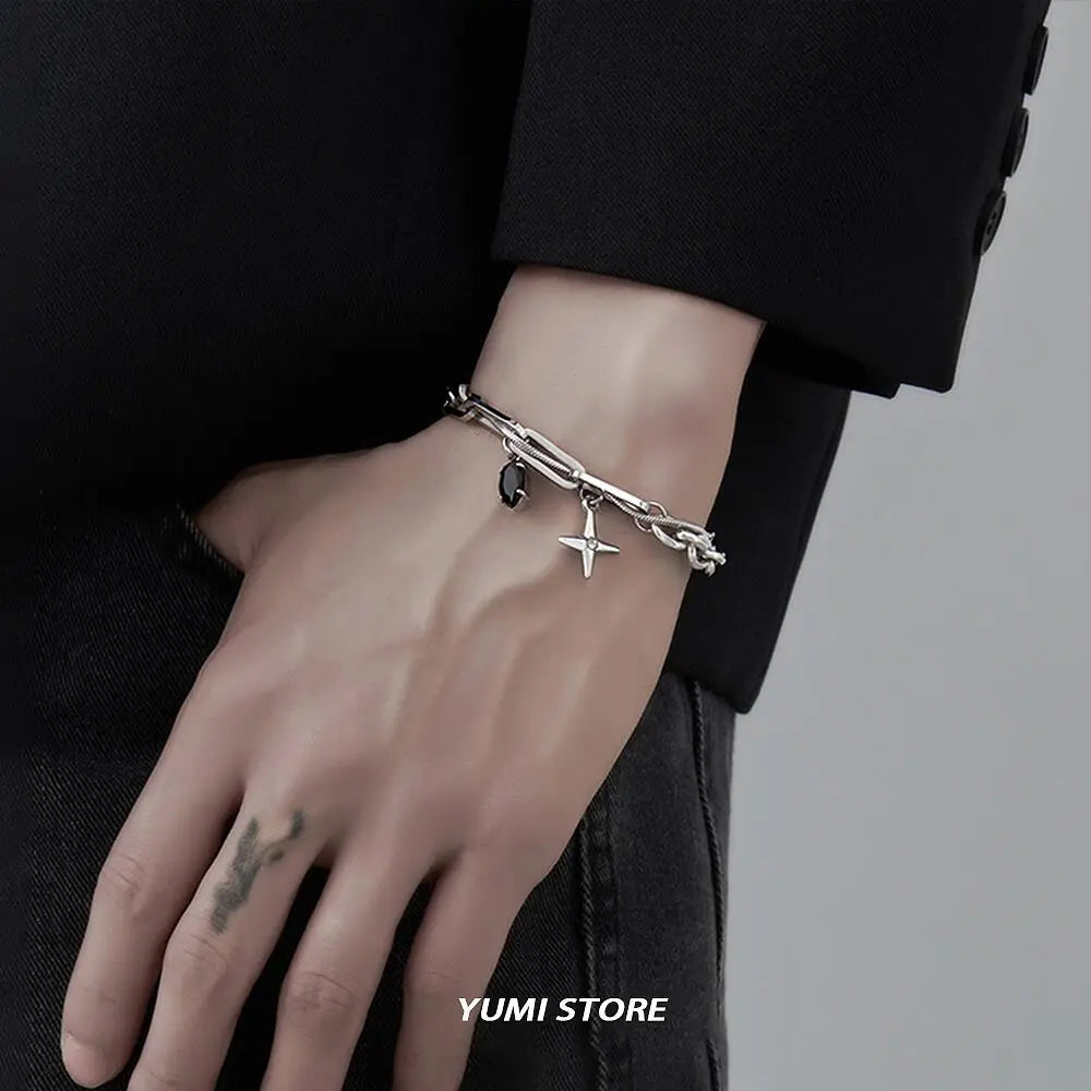 Retro Black Star Titanium Steel Bracelet – Trendy Hip Hop Unisex Jewelry