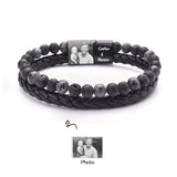 Personalize Men Photo Bracelets with Beads 2 Names