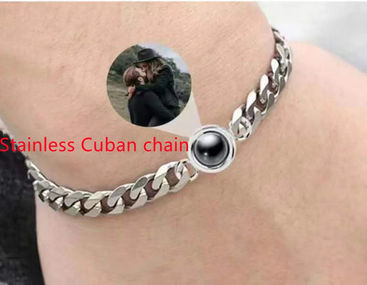 Stainless Cuban Bracelet Personalized Circle Photo Bracelet