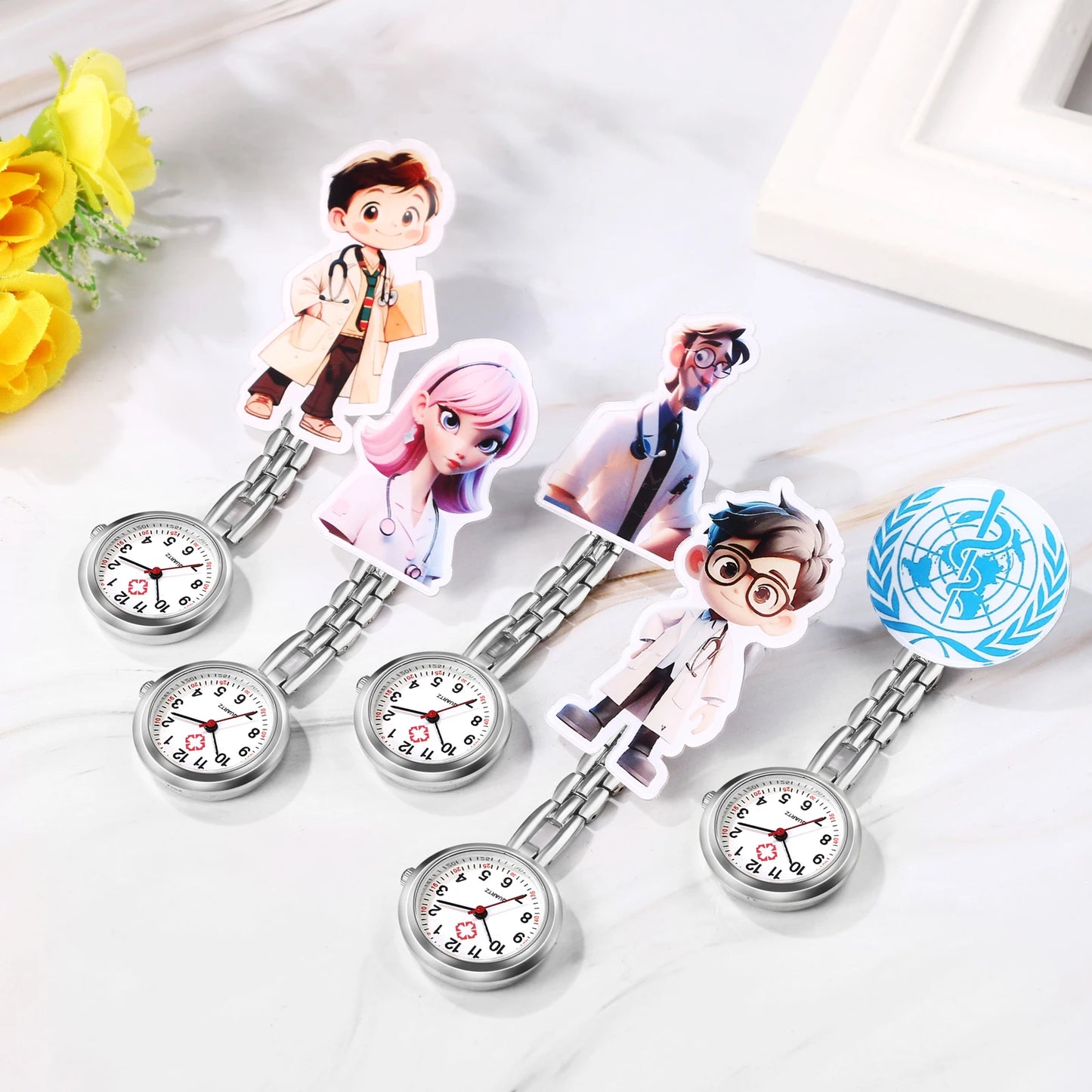 Analog Quartz Nurse Fob Watch with Cartoon Acrylic Face