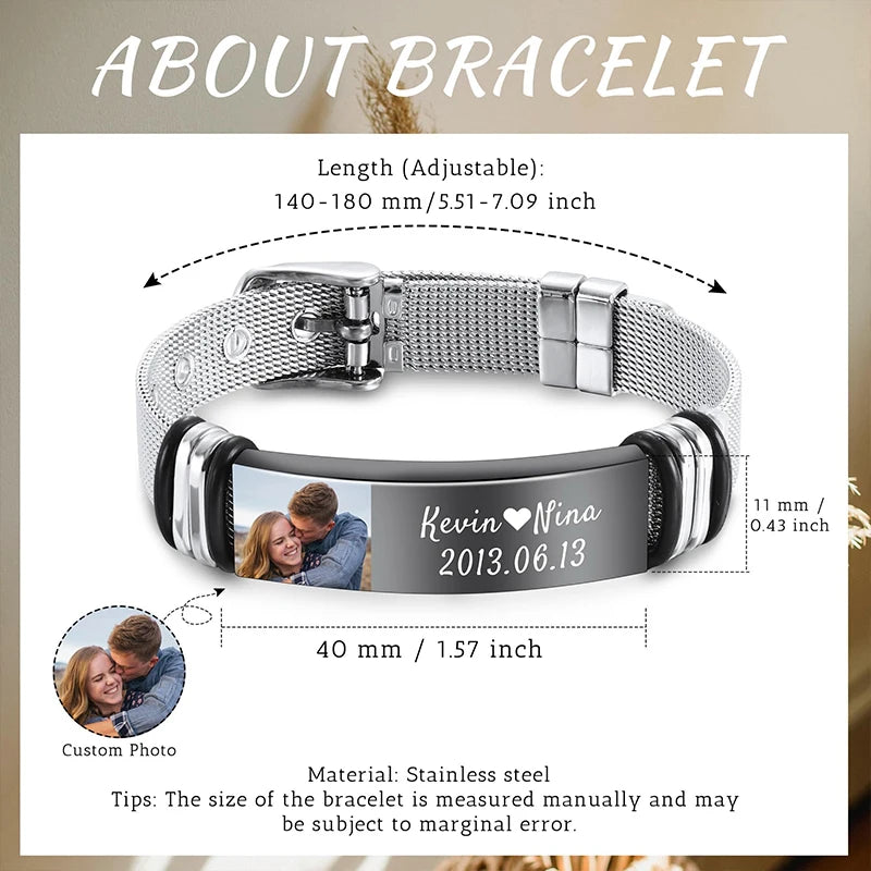 Custom Photo Text Bracelet Personalized Stainless Steel