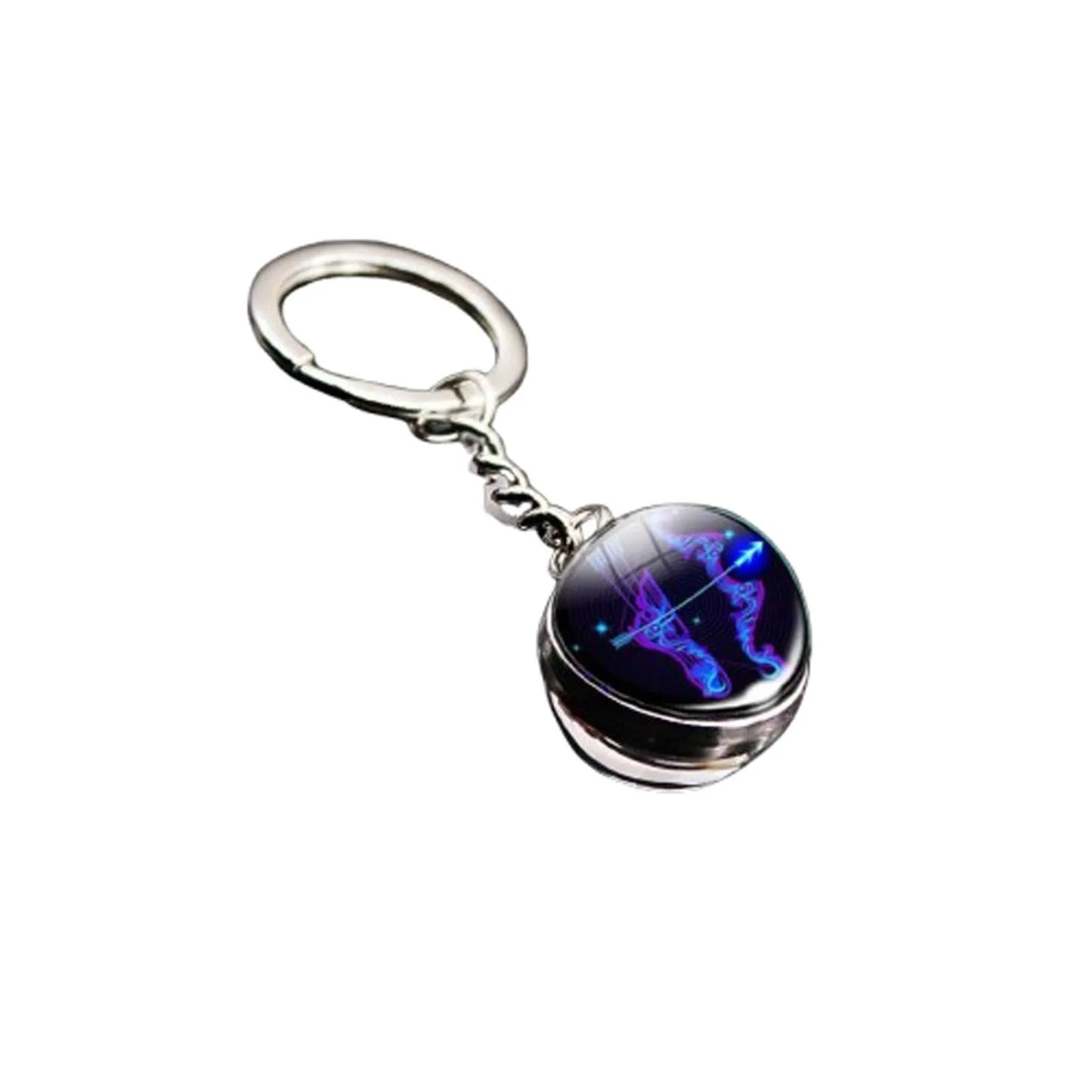 Keychain with a purple and blue design on a white background