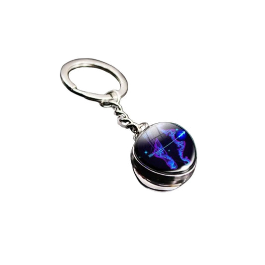 Keychain with a purple and blue design on a white background