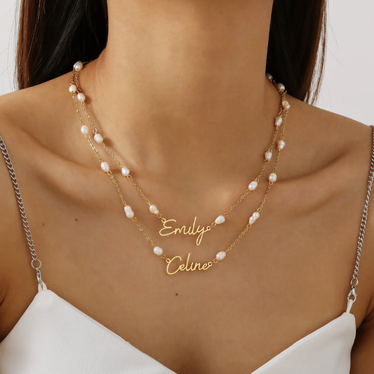 Customized Name Pearl Beaded Necklace