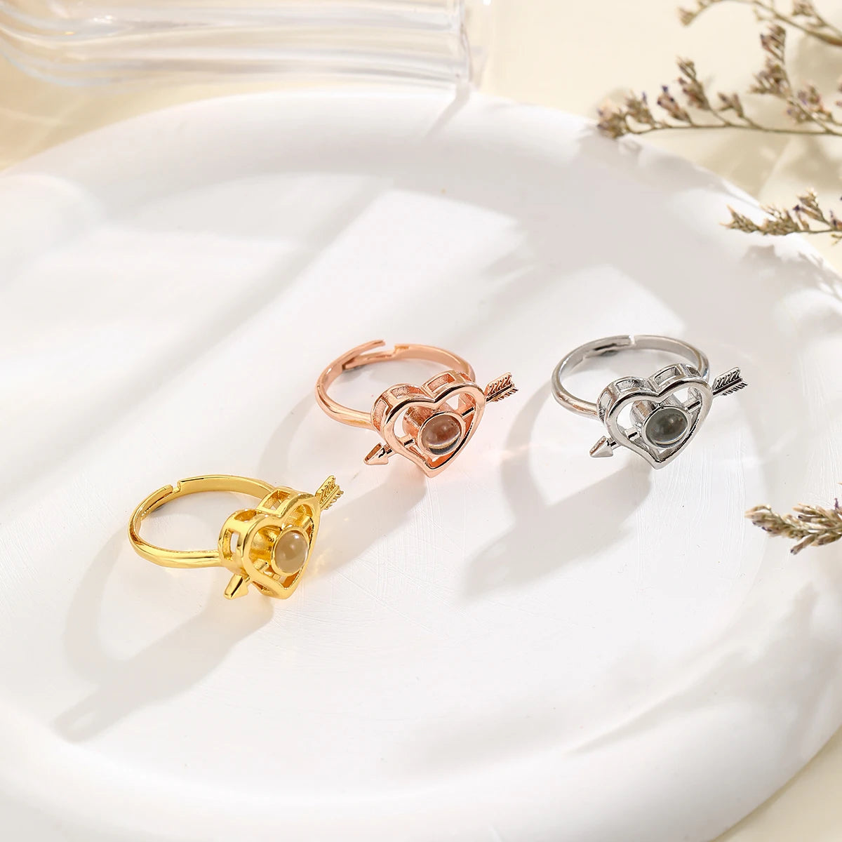 Custom Photo Projection Heart Ring Personalized Couple