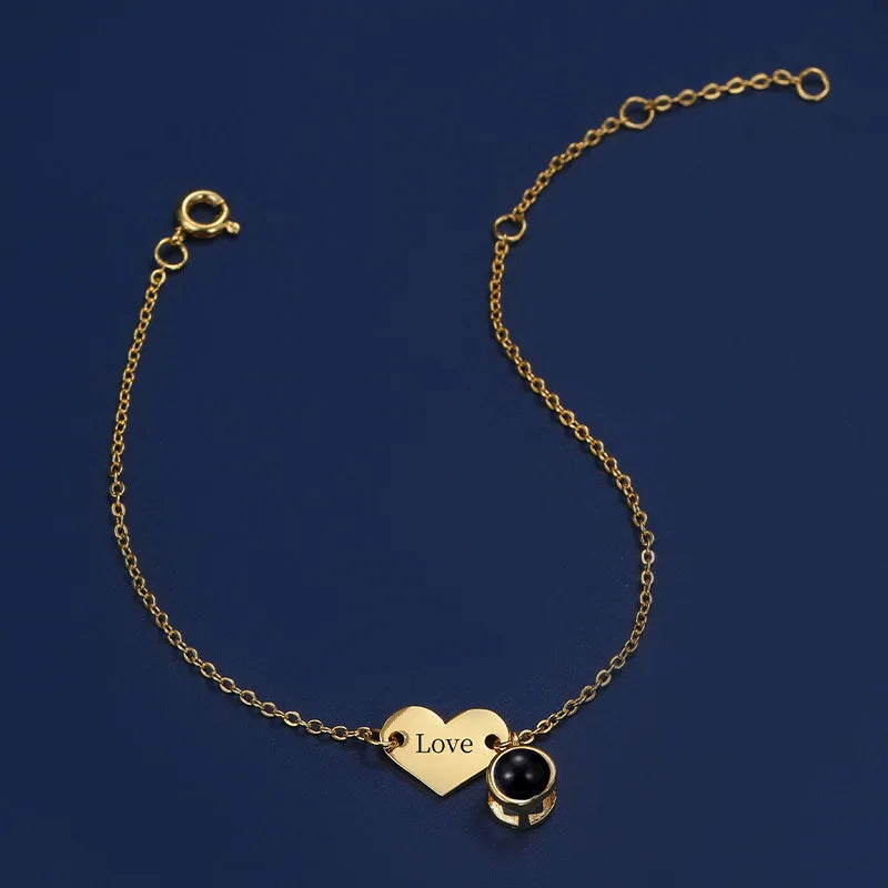 Custom Photo Projection Bracelet Stainless Steel Heart Zircon Jewelry