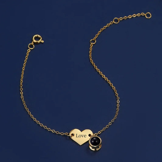 Custom Photo Projection Bracelet Stainless Steel Heart Zircon Jewelry